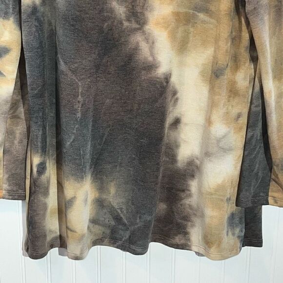 Open Front Tie Dyed Cardigan With Cream Trim Women Medium Brown Classic Workwear - Picture 10 of 10